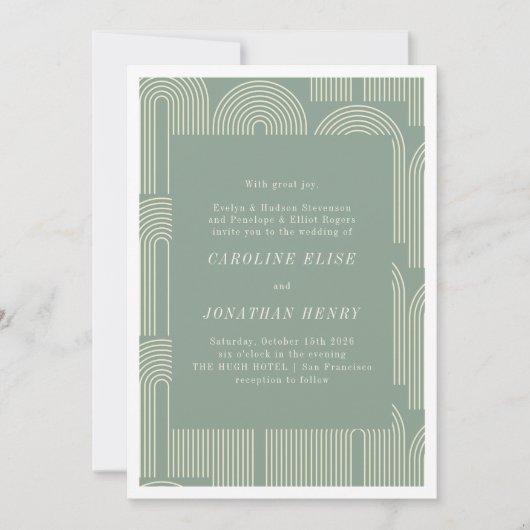 Invitation Art moderne Arch Line Sage Vert Mariage formel (Devant)