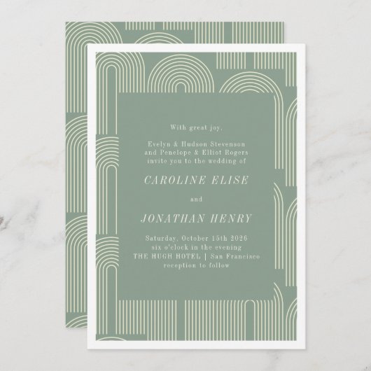 Invitation Art moderne Arch Line Sage Vert Mariage formel (Devant / Derrière)