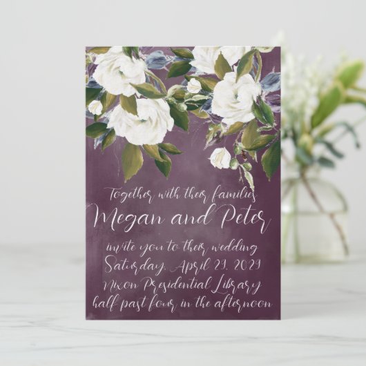 Invitation Art moderne Calligraphie Plum Purple Mariage (Debout devant)