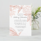 Invitation Art Moderne Ligne Florale Peony Marine Feuille ora (Debout devant)