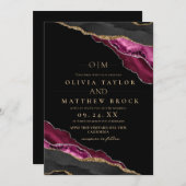 Invitation Art moderne Maron Black Gold Agate Mariage (Devant / Derrière)