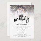 Invitation Art moderne Script Photo QR Code Mariage (Devant / Derrière)