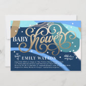 Invitation Art moderne Surprise Boy Gold Letters Baby shower (Devant)