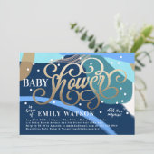 Invitation Art moderne Surprise Boy Gold Letters Baby shower (Debout devant)