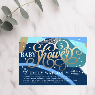 Invitation Art moderne Surprise Boy Gold Letters Baby shower