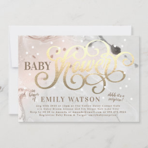 Invitation Art moderne Surprise Girl Gold Foil Baby shower