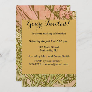 Invitation Art Nouveau Alfonse Mucha fleurs d'oeillets floral