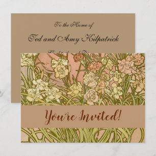 Invitation Art Nouveau Alphonse Mucha Fleurs d'œillet floral