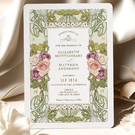 Invitation Art Nouveau Alphonse Mucha Mauve Dusty Rose