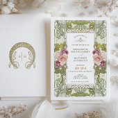 Invitation Art Nouveau Alphonse Mucha Mauve Dusty Rose