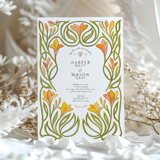Invitation Art Nouveau Art Nouveau Orange Lily Mariage