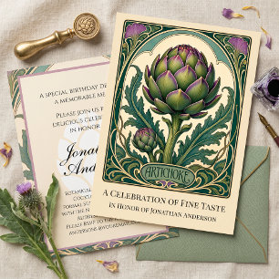 Invitation Art Nouveau Artichaut Élégant Soirée de Dîner Vint