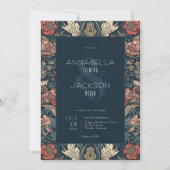 Invitation Art Nouveau Blue William Morris Floral Wedding (Devant)