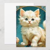 Invitation Art Nouveau Chat Blanc d'Alphonse Mucha (Devant / Derrière)