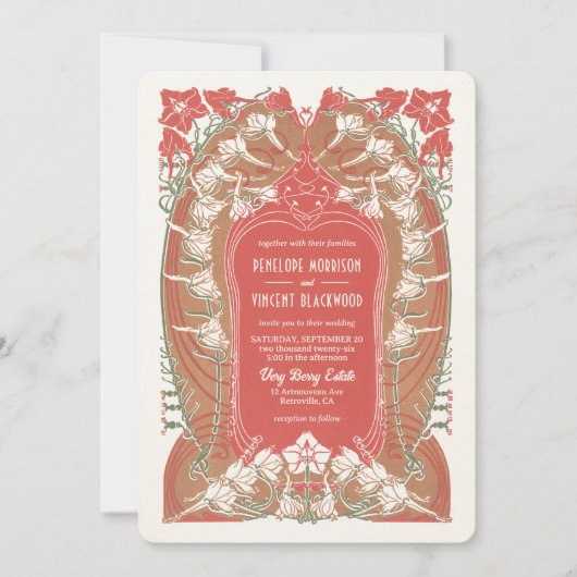Invitation Art Nouveau Columbine Delicine Mariage (Devant)