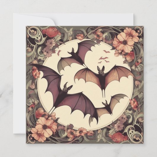 Invitation Art Nouveau éffrayant Bats Illustration Jolie Horr (Devant)