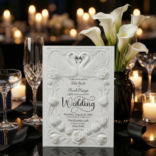 Invitation Art Nouveau Faux Embossed Swan Wedding
