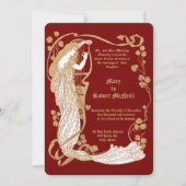 Invitation Art Nouveau Femme & Harpe en Mariage (Devant)