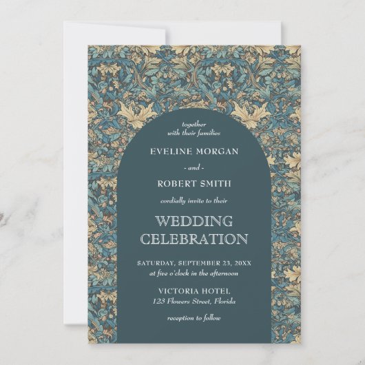 Invitation Art Nouveau fleuri tendance William Morris mariage (Devant)