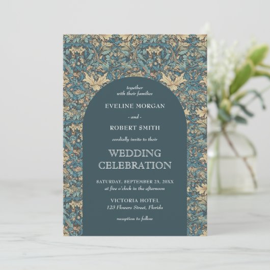 Invitation Art Nouveau fleuri tendance William Morris mariage (Debout devant)