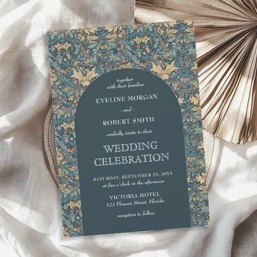 Invitation Art Nouveau fleuri tendance William Morris mariage