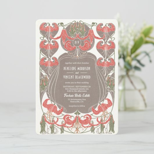 Invitation Art Nouveau Fuchsia Elegance Mariage (Debout devant)