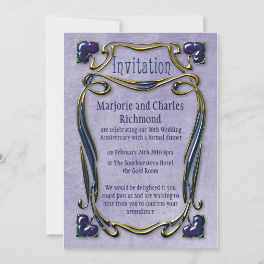 Invitation Art Nouveau Gold & Blue (Devant)