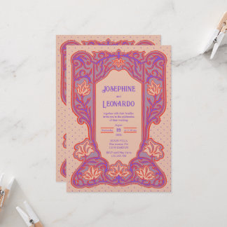 Invitation Art Nouveau gothique - Violet et rose tendre