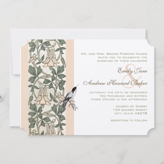 Invitation Art nouveau HoneySuckle Hummingbird Mariage (Devant)