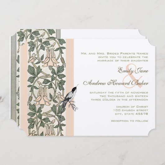 Invitation Art nouveau HoneySuckle Hummingbird Mariage (Devant / Derrière)