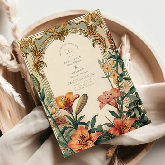 Invitation Art Nouveau Lily Mariage - Floral Frame Design