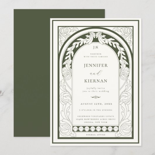 Invitation Art Nouveau Mariage d'arc de verdure (Devant / Derrière)