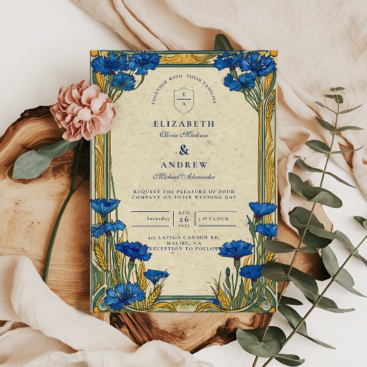 Invitation Art Nouveau Mariage de Cornflower Bleu