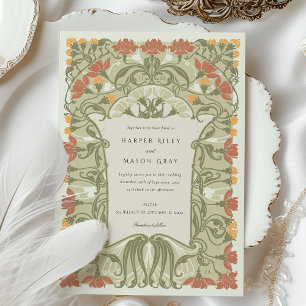 Invitation Art Nouveau Mariage floral dans les tons chauds de