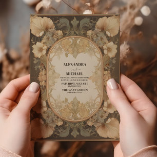 Invitation Art Nouveau Mucha Mariage Vert Vintage