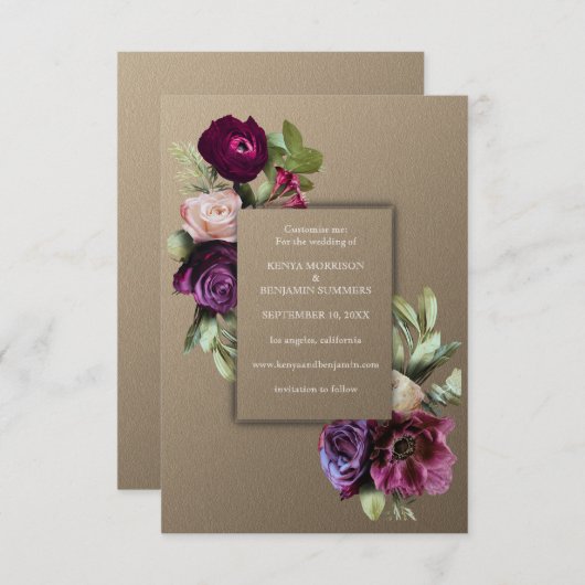 Invitation Art nouveau,or,,art déco,Victorian,mariage,carte (Devant / Derrière)