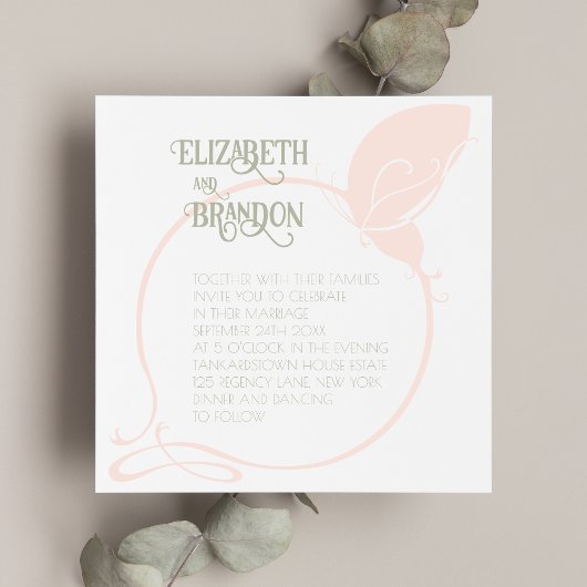 Invitation Art Nouveau Papillon Vintage Blush Pink Mariage