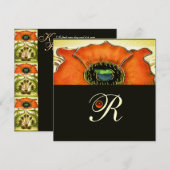 INVITATION ART NOUVEAU PAVOT ROUGE VERT STYLISÉ MONOGRAMME G (Devant / Derrière)