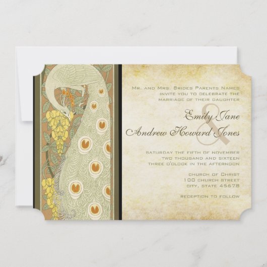 Invitation Art Nouveau Peacock Inséparables Mariage (Devant)