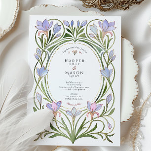 Invitation Art Nouveau Périwinkle Mariage Floral Bleu