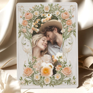 Invitation Art Nouveau Photo Mariage Peach Ranunculus