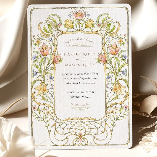 Invitation Art nouveau romantique Mariage floral