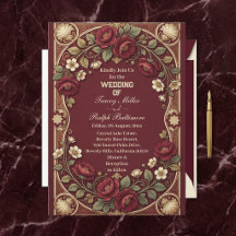 Art Nouveau Roses Bourguignon Doré Élégant Mariage