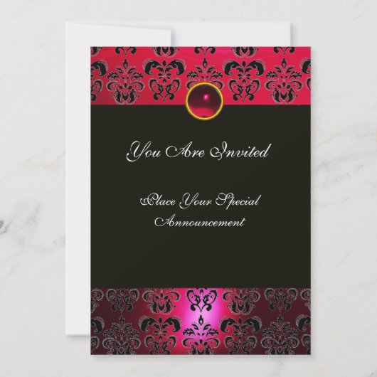 INVITATION ART NOUVEAU ROUGE NOIR BLANC DAMASSÉ MONOGRAMME, R (Dos)