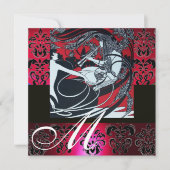 Invitation ART NOUVEAU ROUGE NOIR BLANC DOMMASQUE MONOGRAM, r (Devant)