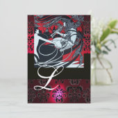 INVITATION ART NOUVEAU ROUGE NOIR CHAMPAGNE DAMASSÉ MONOGRAMM (Debout devant)