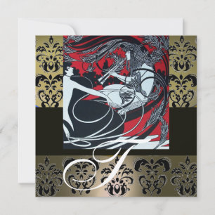 INVITATION ART NOUVEAU ROUGE NOIR GRAY BLANC DOMMASQUE MONOGR