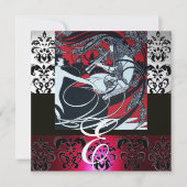 INVITATION ART NOUVEAU ROUGE NOIR GRIS ARGENT DAMASSÉ MONOGRA (Devant)