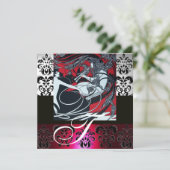 INVITATION ART NOUVEAU ROUGE NOIR GRIS BLANC DAMASSÉ MONOGRAM (Debout devant)