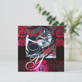 Invitation ART NOUVEAU ROUGE NOIR OR DAMASSÉ MONOGRAMME ,rubi (Debout devant)